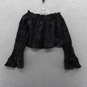 TOV Los Angeles Black Off Shoulder Ruffle Long Sleeve Crop Top Size 6 Party Chic